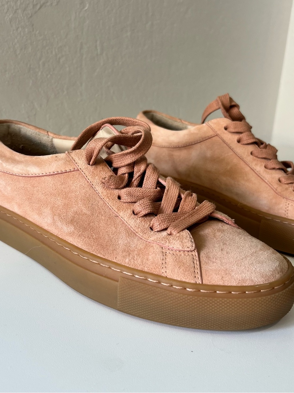 Koio Italian-made Suede Lace-Up Sneakers in Blush Pink